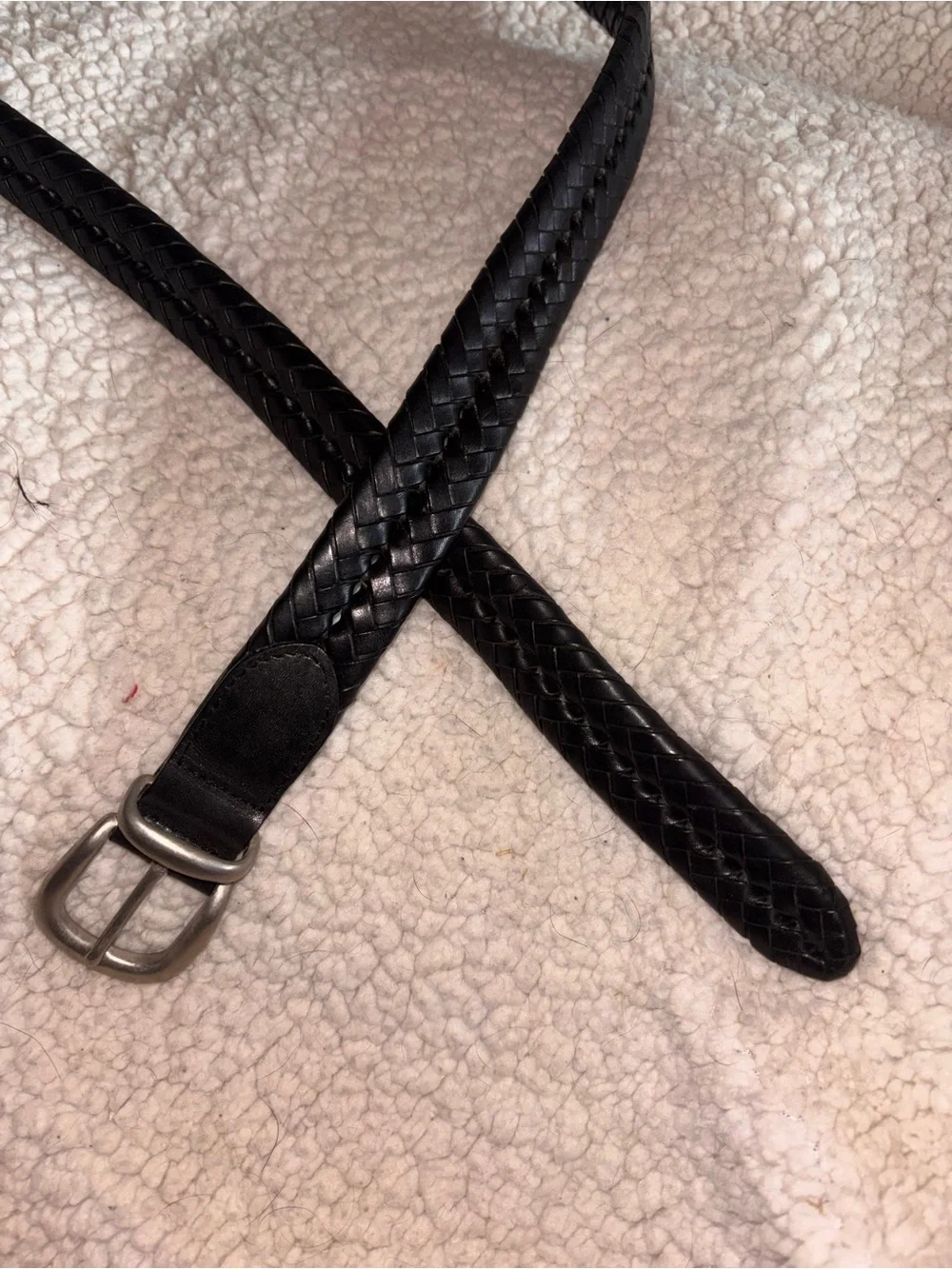 Coach Black Braided Woven Leather Belt Silver Buckle Classic Size 42